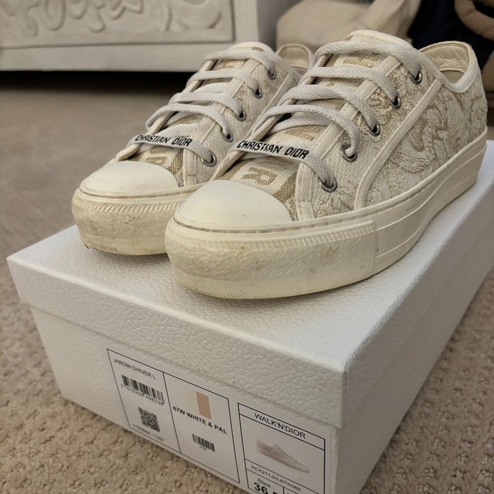 Dior "Walk'n'Dior" White and Gold Sneakers (used)(US 6.5 womens)